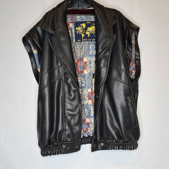 Vintage Men's Full Stop "All over the World" Leather Jacket/Vest, Size L-XL, Blk - Picture 8 of 12